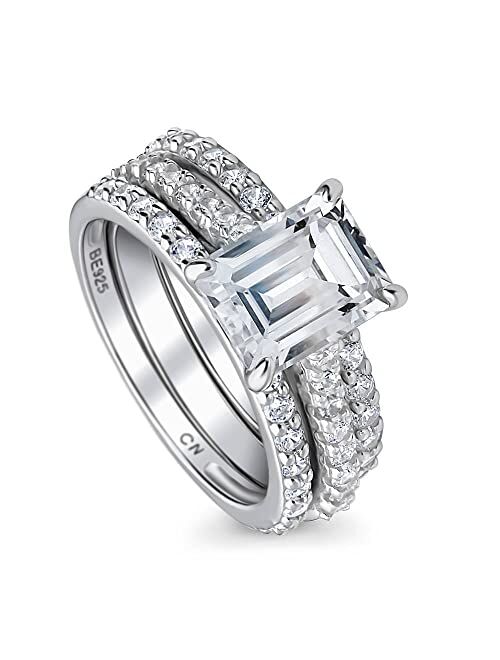 BERRICLE Sterling Silver Solitaire Wedding Engagement Rings 2.6 Carat Emerald Cut Cubic Zirconia CZ Ring Set for Women, Rhodium Plated Size 4-10
