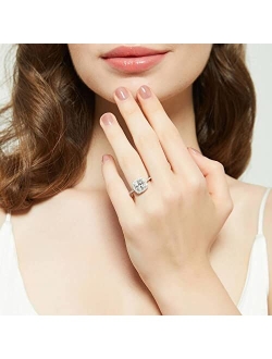 Sterling Silver Halo Wedding Engagement Rings Cushion Cut Cubic Zirconia CZ Promise Ring for Women, Rhodium Plated Size 4-10
