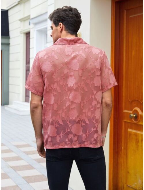 Shein Men 1pc Floral Appliques Button Through Shirt