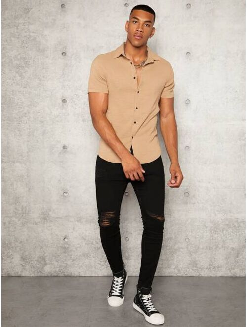 SHEIN Men Solid Button Front Shirt