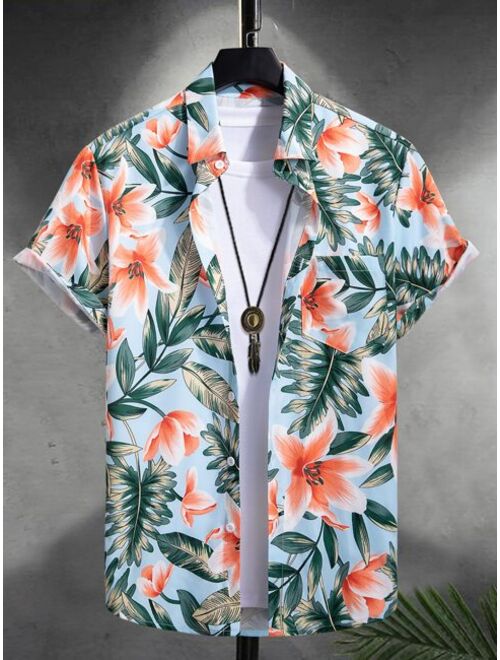 Shein Men Tropical Print Shirt Without Tee