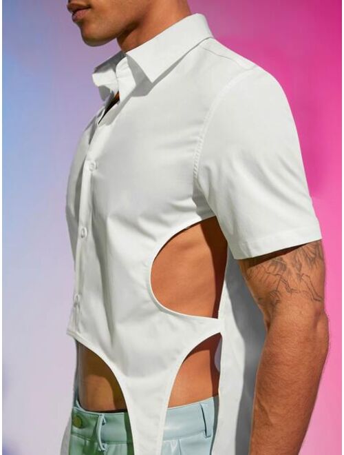 SHEIN Men Cut Out Asymmetrical Hem Shirt