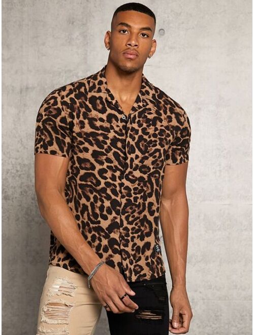 SHEIN Men Leopard Button Front Shirt