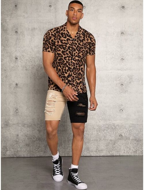 SHEIN Men Leopard Button Front Shirt