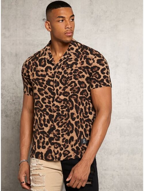 SHEIN Men Leopard Button Front Shirt