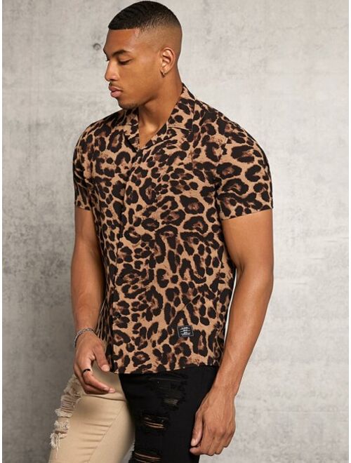 SHEIN Men Leopard Button Front Shirt