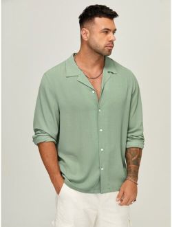 Extended Sizes Men Lapel Collar Button Front Shirt