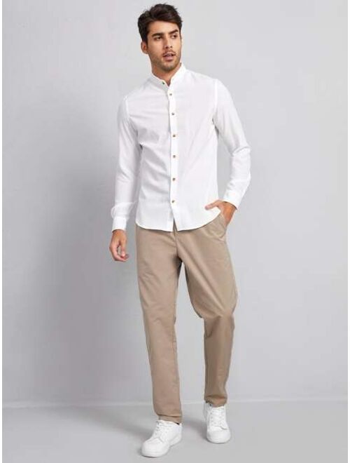 SHEIN Men Solid Button Up Shirt
