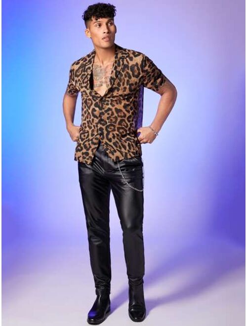 SHEIN Men Lapel Collar Leopard Shirt