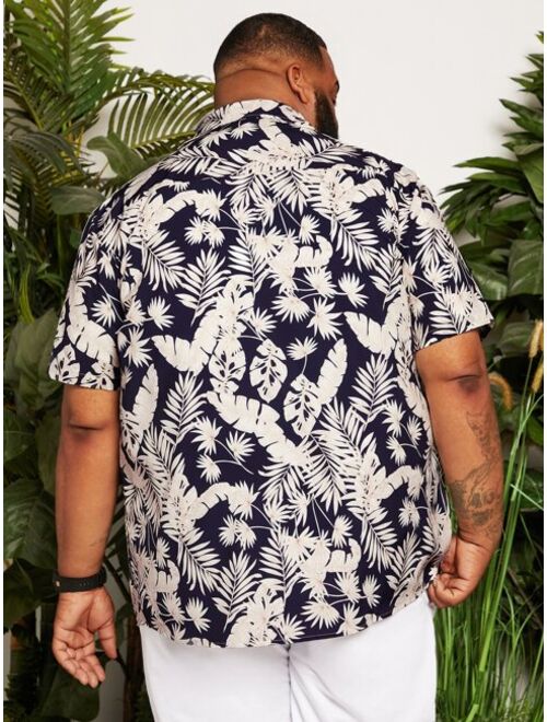 Shein Extended Sizes Men Tropical Print Shirt Without Tee