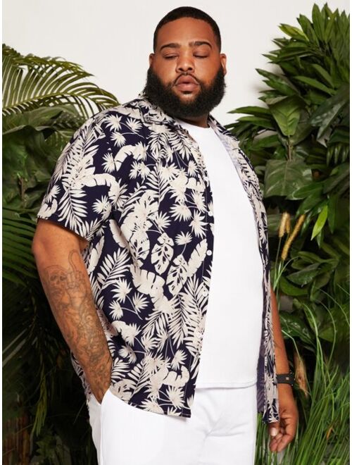 Shein Extended Sizes Men Tropical Print Shirt Without Tee