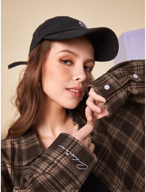 SHEIN UNISEX 1pc Plaid Print Drop Shoulder Shirt