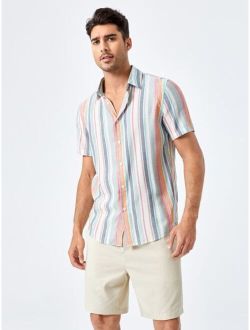 Men Colorful Striped Print Shirt