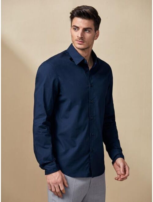 SHEIN Men Solid Single Breasted Placket Curved Hem Shirt