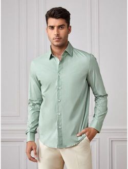 Men Solid Button Up Shirt