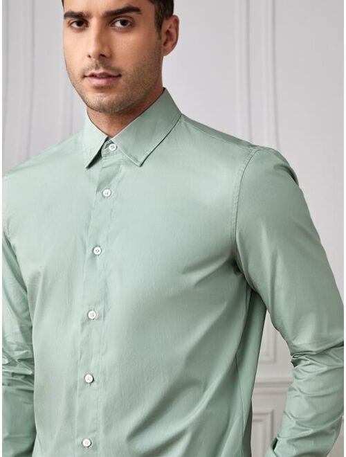 SHEIN Men Solid Button Up Shirt