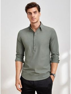 Men Solid Half Button Shirt