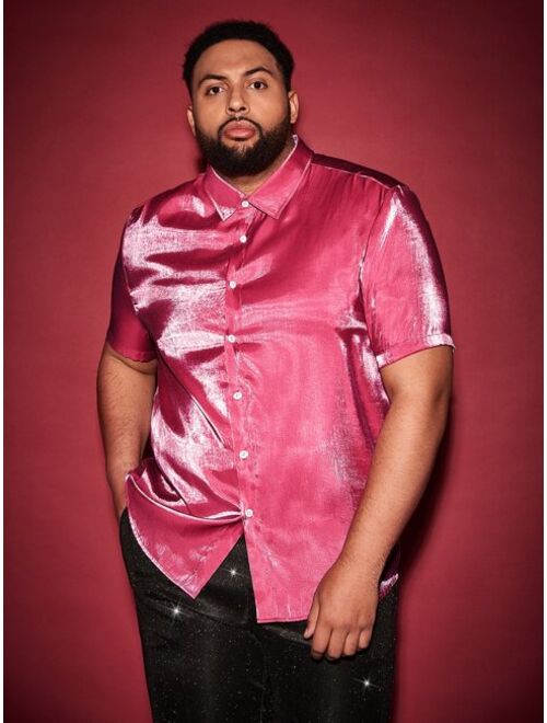 SHEIN Extended Sizes Men Solid Button Front Shirt