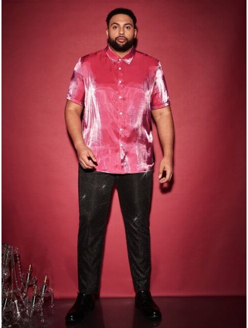 SHEIN Extended Sizes Men Solid Button Front Shirt