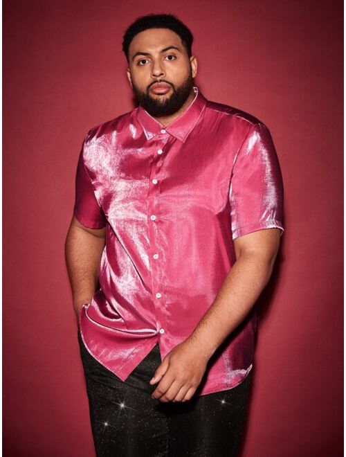 SHEIN Extended Sizes Men Solid Button Front Shirt
