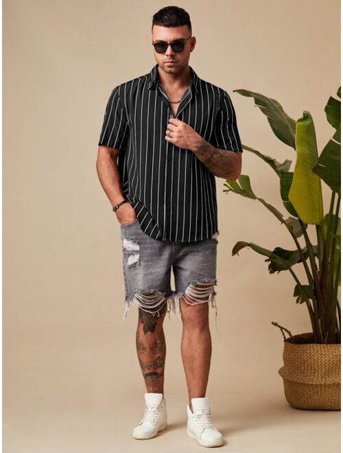 SHEIN Extended Sizes Men Striped Print Shirt