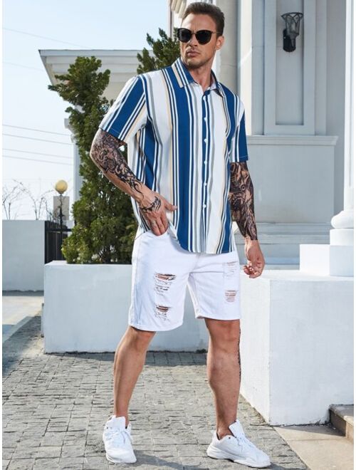 Shein Extended Sizes Men Striped Print Shirt