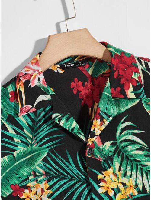 SHEIN Men Notched Collar Tropical Print Shirt