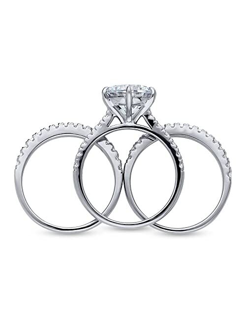 BERRICLE Sterling Silver Solitaire Wedding Engagement Rings 3.8 Carat Round Cubic Zirconia CZ Ring Set for Women, Rhodium Plated Size 4-10