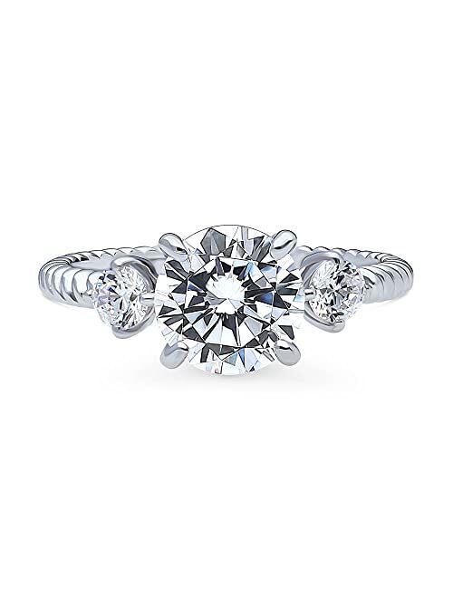 BERRICLE Sterling Silver 3-Stone Wedding Engagement Rings Round Cubic Zirconia CZ Woven Ring for Women, Rhodium Plated Size 4-10