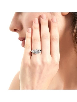 Sterling Silver Woven Wedding Engagement Rings Cubic Zirconia CZ 3-Stone Promise Ring for Women, Rhodium Plated Size 4-10