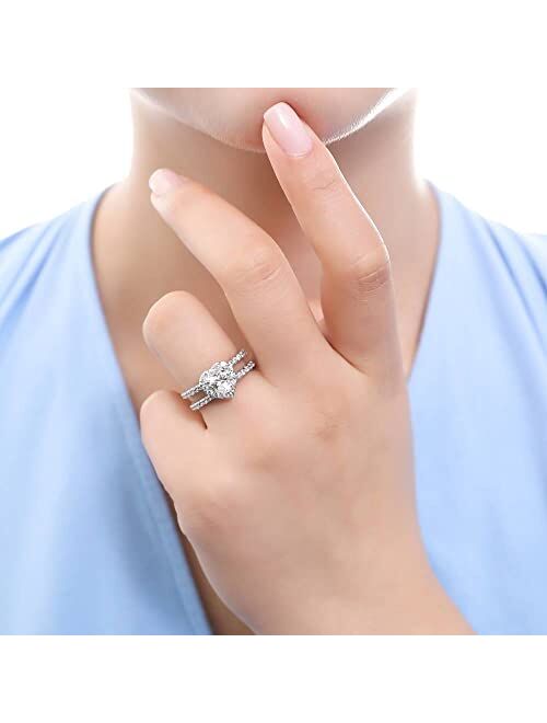 BERRICLE Sterling Silver Halo Wedding Engagement Rings Heart Cubic Zirconia CZ Insert Ring Set for Women, Rhodium Plated Size 4-10