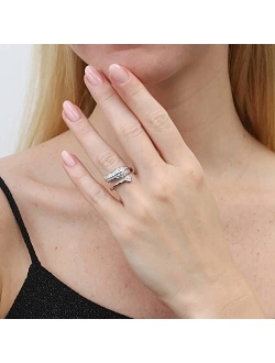 Sterling Silver Feather Cubic Zirconia CZ Bypass Fashion Ring for Women, Rhodium Plated Size 4-10