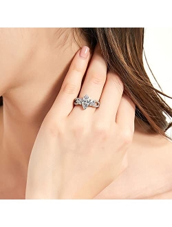 Sterling Silver Flower Cubic Zirconia CZ Fashion Split Shank Ring for Women, Rhodium Plated Size 4-10