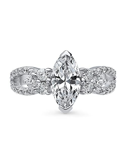 BERRICLE Sterling Silver Flower Cubic Zirconia CZ Fashion Split Shank Ring for Women, Rhodium Plated Size 4-10