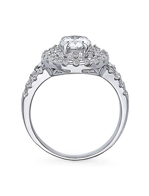 BERRICLE Sterling Silver Halo Wedding Engagement Rings Oval Cut Cubic Zirconia CZ Statement Split Shank Ring for Women, Rhodium Plated Size 4-10