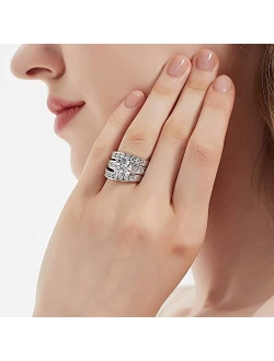 Sterling Silver Solitaire Wedding Engagement Rings 2.7 Carat Round Cubic Zirconia CZ Ring Set for Women, Rhodium Plated Size 4-10
