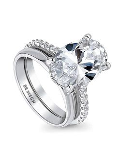 Sterling Silver Solitaire Wedding Engagement Rings 5.5 Carat Oval Cut Cubic Zirconia CZ Ring Set for Women, Rhodium Plated Size 4-10