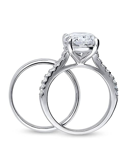 BERRICLE Sterling Silver Solitaire Wedding Engagement Rings 5.5 Carat Oval Cut Cubic Zirconia CZ Ring Set for Women, Rhodium Plated Size 4-10