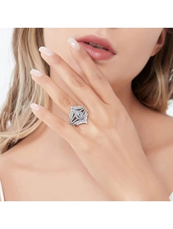 Sterling Silver Halo Wedding Engagement Rings Pear Cut Cubic Zirconia CZ Split Shank Ring Set for Women, Rhodium Plated Size 4-10