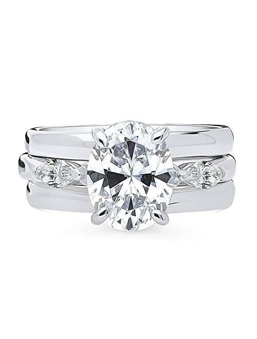 BERRICLE Sterling Silver 3-Stone Wedding Engagement Rings Oval Cut Cubic Zirconia CZ Anniversary Ring Set for Women, Rhodium Plated Size 4-10