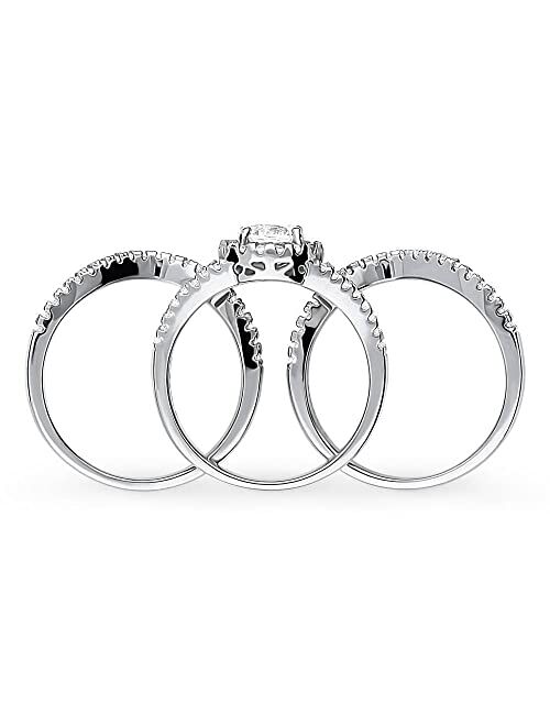 BERRICLE Sterling Silver Halo Wedding Engagement Rings Round Cubic Zirconia CZ Split Shank Ring Set for Women, Rhodium Plated Size 4-10
