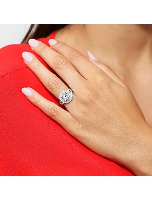 BERRICLE Sterling Silver Halo Wedding Engagement Rings Round Cubic Zirconia CZ Statement Split Shank Ring for Women, Rhodium Plated Size 4-10
