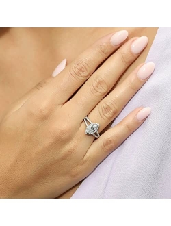 Sterling Silver Halo Wedding Engagement Rings Marquise Cut Cubic Zirconia CZ Promise Split Shank Ring for Women, Rhodium Plated Size 4-10