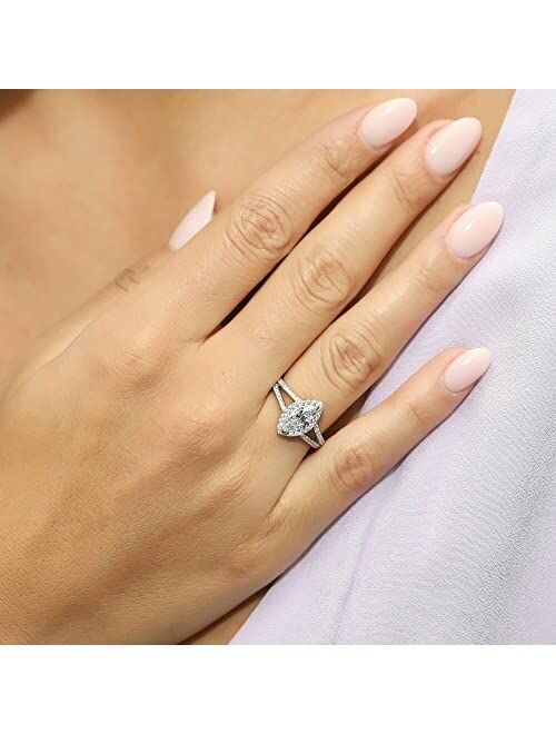 BERRICLE Sterling Silver Halo Wedding Engagement Rings Marquise Cut Cubic Zirconia CZ Promise Split Shank Ring for Women, Rhodium Plated Size 4-10