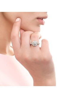 Sterling Silver Halo Wedding Engagement Rings Round Cubic Zirconia CZ Art Deco Ring for Women, Rhodium Plated Size 4-10