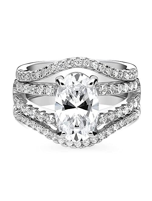 BERRICLE Sterling Silver Solitaire Wedding Engagement Rings 2.7 Carat Oval Cut Cubic Zirconia CZ Split Shank Ring Set for Women, Rhodium Plated Size 4-10