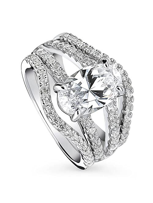 BERRICLE Sterling Silver Solitaire Wedding Engagement Rings 2.7 Carat Oval Cut Cubic Zirconia CZ Split Shank Ring Set for Women, Rhodium Plated Size 4-10