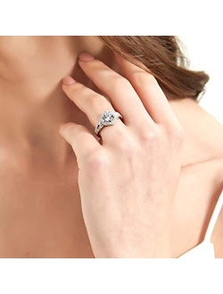 Sterling Silver Hexagon Wedding Engagement Rings Cubic Zirconia CZ Halo Split Shank Ring for Women, Rhodium Plated Size 4-10