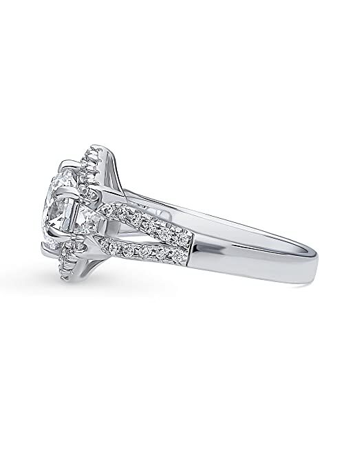 BERRICLE Sterling Silver Hexagon Wedding Engagement Rings Cubic Zirconia CZ Halo Split Shank Ring for Women, Rhodium Plated Size 4-10