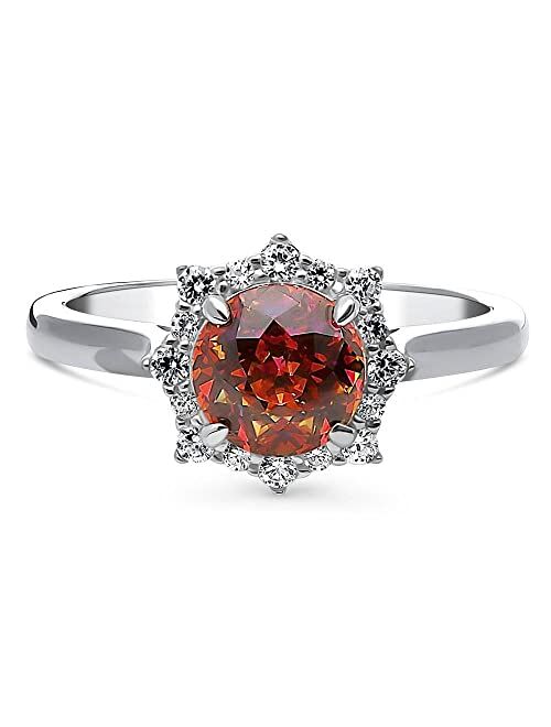 BERRICLE Sterling Silver Halo Red Orange Round Cubic Zirconia CZ Sunburst Promise Ring for Women, Rhodium Plated Size 4-10